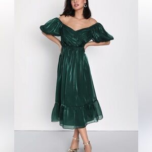 Lulu's Emerald Green Off-Shoulder Midi Dress
